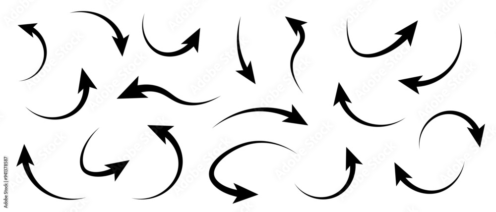 Curved arrows. Arrow sign. Curved arrows set. Arrow symbol collection. Vector illustration. Curved arrows. Arrow sign. Curved arrows set. Arrow symbol collection. Vector illustration.