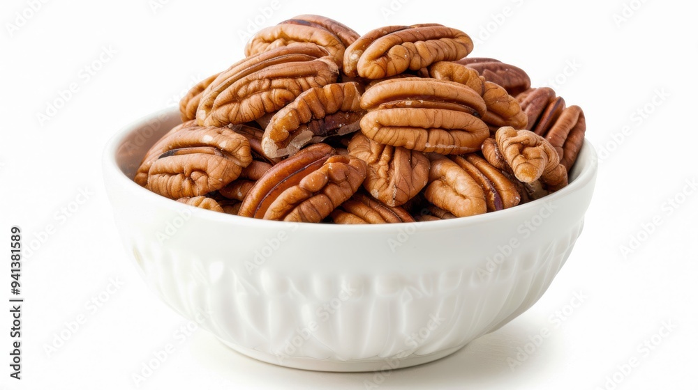 A close-up image of pecan nuts in a white bowl, highlighting their rich texture and natural color, perfect for recipes and snacks. A close-up image of pecan nuts in a white bowl, highlighting their rich texture and natural color, perfect for recipes and snacks.