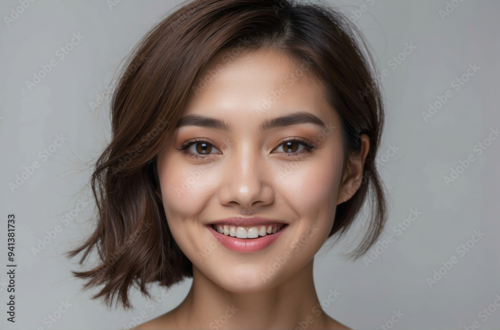 Portrait of young attractive asia woman on white background. young woman with beautiful short hair and brown eyes. Portrait of young attractive asia woman on white background. young woman with beautiful short hair and brown eyes.