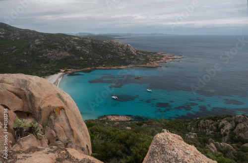 Roccapina View from the Watchtower. A landscape view of the Bay at Roccapina. Seen from high next to the 16th century moorish watchtower. photo