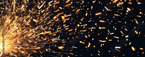 Bright sparks illuminate the darkness, creating a dynamic contrast of light and motion, perfect for creative projects.