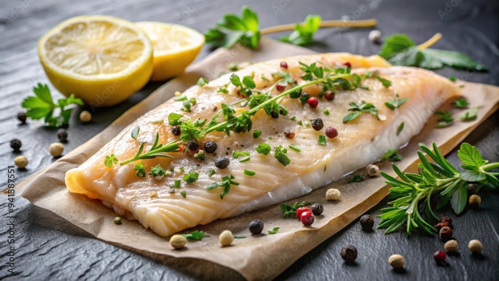 Freshly cooked fish fillet topped with a blend of aromatic herbs , seafood, gourmet, cooking, herbs, seasoning, fillet, tasty Freshly cooked fish fillet topped with a blend of aromatic herbs , seafood, gourmet, cooking, herbs, seasoning, fillet, tasty