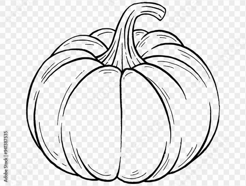 Outline pumpkin hand draw with brush style isolated on png or transparent texture,Halloween party background ,element template for poster, brochures, online advertising, vector illustration