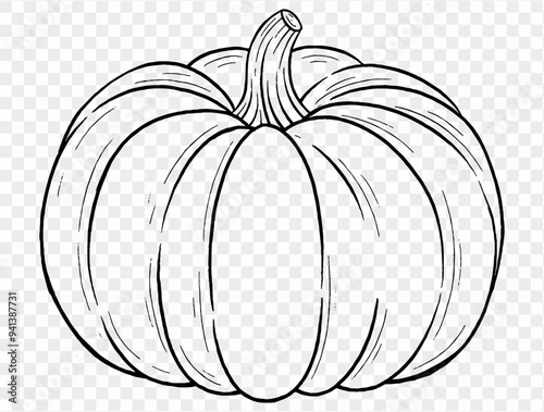 Outline pumpkin hand draw with brush style isolated on png or transparent texture,Halloween party background ,element template for poster, brochures, online advertising, vector illustration