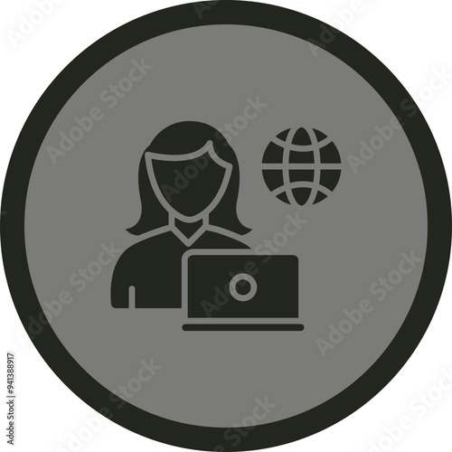 Remote Female Worker Icon Design