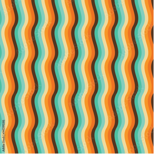 70s Retro Seamless Pattern in Orange, Brown, Turquoise and Beige. 60s and 70s Retro style and Aesthetic	