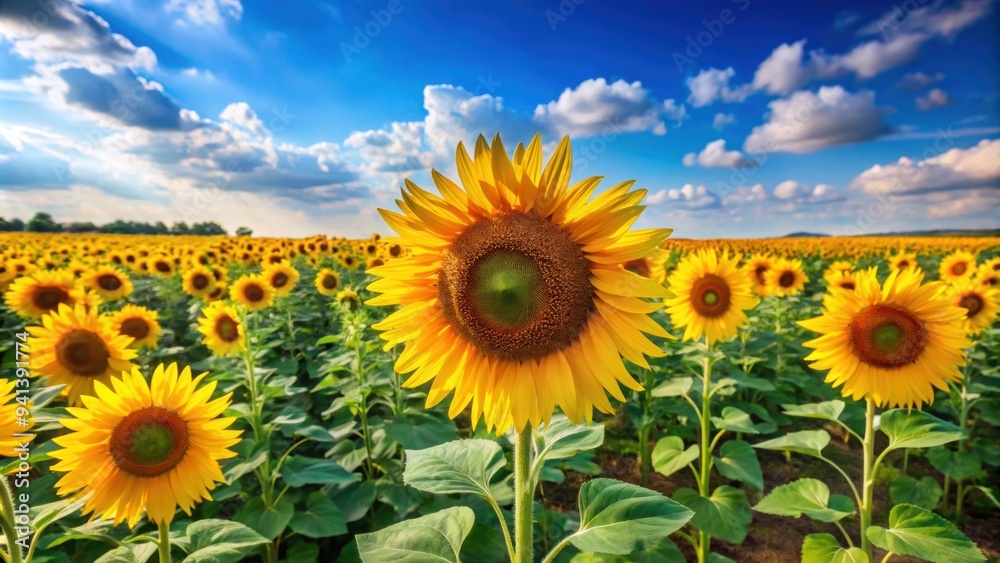 Bright sunflowers in full bloom under clear blue sky in a summer field background wallpaper, sunflowers, full bloom Bright sunflowers in full bloom under clear blue sky in a summer field background wallpaper, sunflowers, full bloom