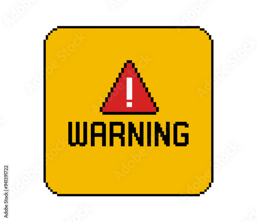 Warning - retro message window in 8-bit pixel style. Vintage video game style sign caution message. web3 technology notice interface message. Geek style pixel graphics window with Warning text. Vector