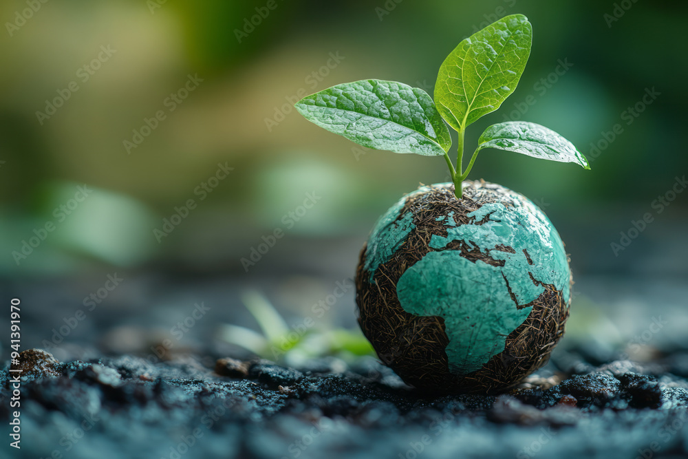 A globe sprouting green leaves, isolated on a soft pastel green background, symbolizing sustainable global growth, A globe sprouting green leaves, isolated on a soft pastel green background, symbolizing sustainable global growth,