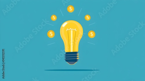 Illuminating Financial Growth:Lightbulb and Coins Symbolize Idea-Driven Business Success