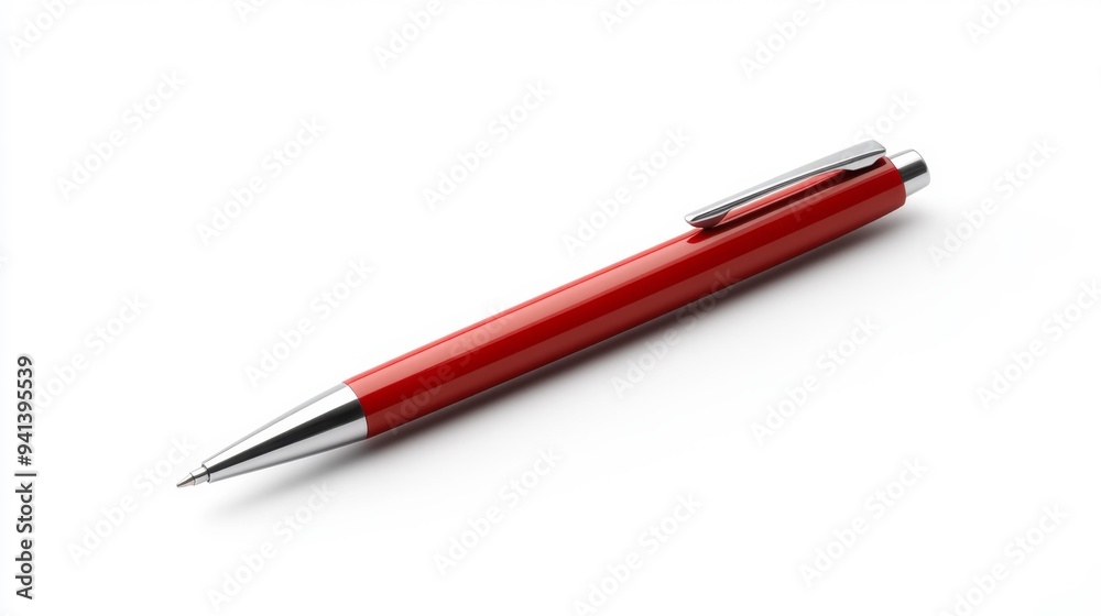 Elegant Red Pen Isolated on White Generative AI Elegant Red Pen Isolated on White Generative AI