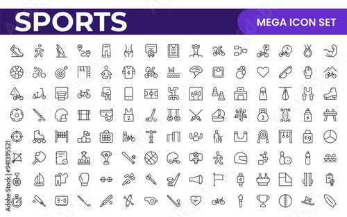 Sports and outdoor activities line icon set. Outline icon collection related to outdoor sports.