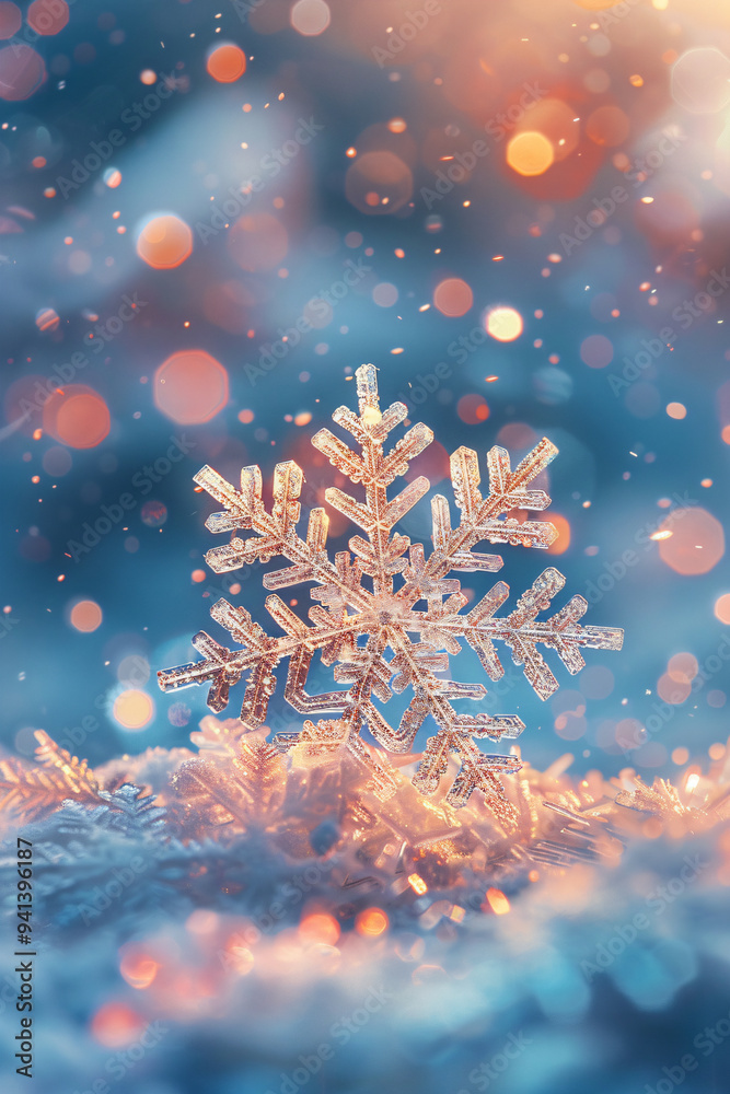 Frosty winter card with falling snow. Crystallic white snowflake on blured defocused background. Magical macro snowflakes backdrop. Holiday background for Christmas New Year banner with copy space. Frosty winter card with falling snow. Crystallic white snowflake on blured defocused background. Magical macro snowflakes backdrop. Holiday background for Christmas New Year banner with copy space.