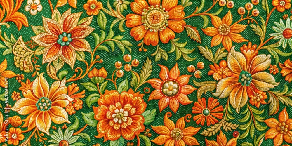 Floral Thai fabric pattern in orange and green colors, Thai, fabric, pattern, floral, orange, green, texture, design Floral Thai fabric pattern in orange and green colors, Thai, fabric, pattern, floral, orange, green, texture, design