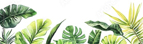 Watercolor illustration featuring vibrant green prehistoric foliage set against a white backdrop photo