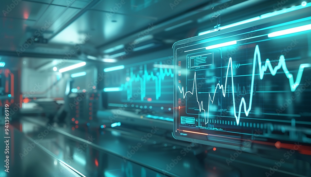 Futuristic Digital Heartbeat Monitor with Neon Lines and Advanced Healthcare Technology Futuristic Digital Heartbeat Monitor with Neon Lines and Advanced Healthcare Technology