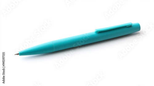 Turquoise Plastic Pen on White Background Generative AI