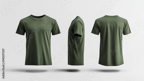 Obraz na płótnie Olive Green T-Shirt Front and Side Views Generative AI w salonie