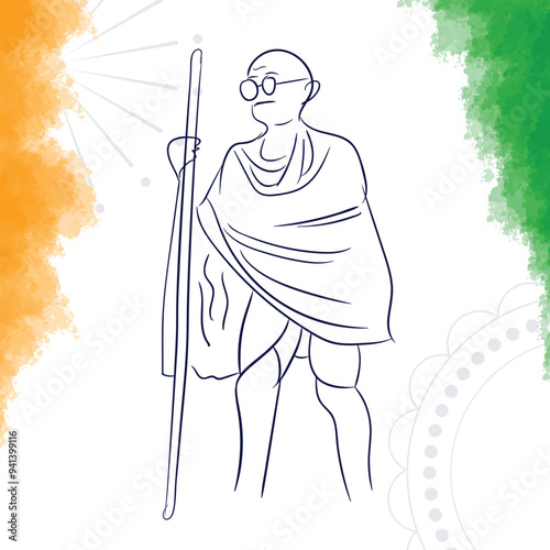 Mahatma gandhi line drawing. 2 october gandhi jayanti national holiday in India. poster, banner template