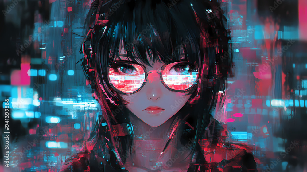 Synthwave Sci-Fi Anime Girl Cosplay Featuring Glitch Effects and Cyborg Armor Synthwave Sci-Fi Anime Girl Cosplay Featuring Glitch Effects and Cyborg Armor