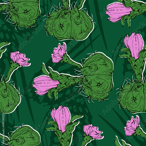 Succulents Seamless pattern with abstract tropical flowers, leaves and shapes. Summer jungle florals design. Great for fabric, textile, wrapping paper, wallpaper. Vector texture