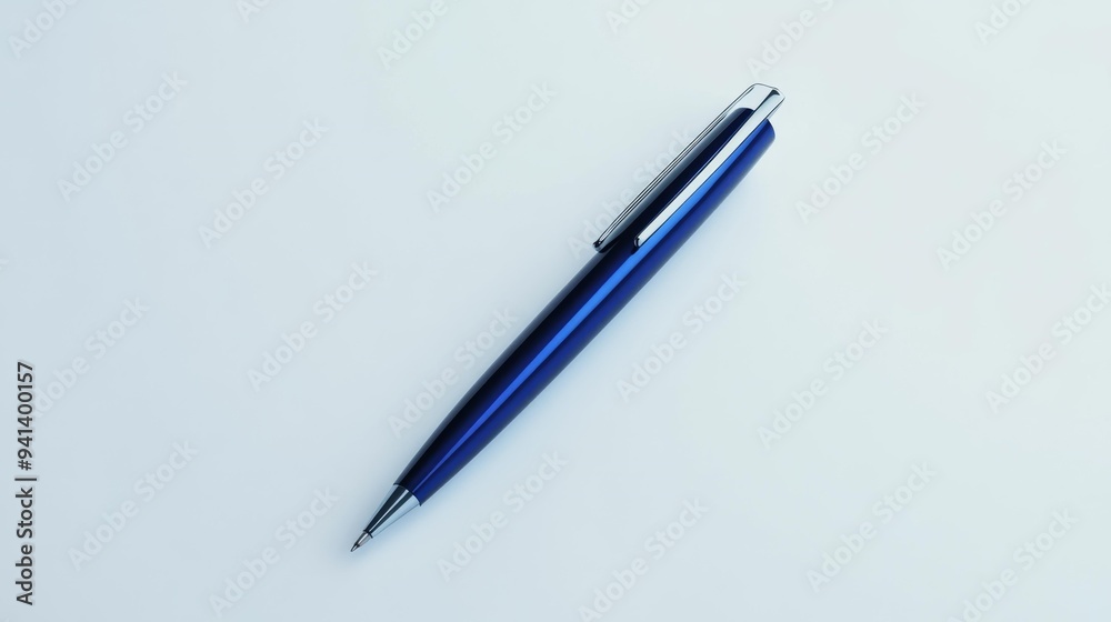 Blue Ballpoint Pen on White Background - Generative AI Blue Ballpoint Pen on White Background - Generative AI