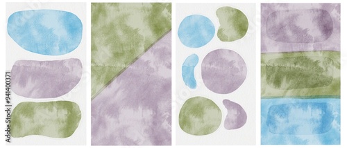 Abstract background set for social media stories. Hand drawn theme templates in pastel watercolor. Suitable for text, line drawings. Simple, stylish, minimal design.