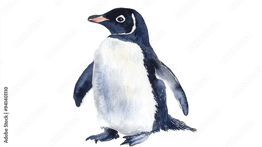 Fototapeta premium Watercolor illustration of a penguin on a white background