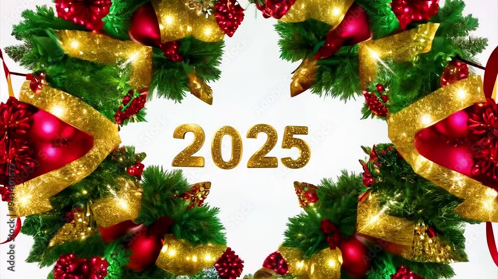 Festive happy new year 2025 greeting wallpaper christmas eve composition. AI generation.
