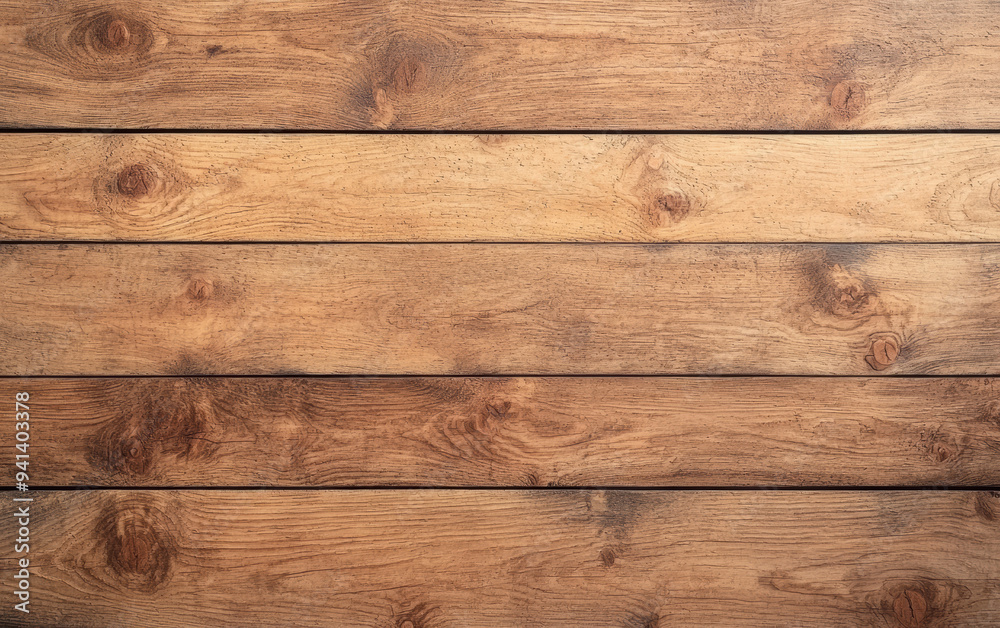 Fototapeta premium Rustic wooden planks in horizontal arrangement, showcasing natural texture and grain. Ideal for backgrounds, designs, and creative projects.