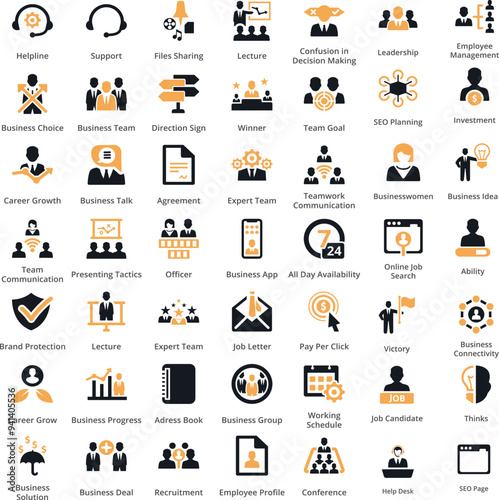 Business people line icons set. Businessman outlines icons collection. Teamwork, human resources, meeting, partnership, meeting, workgroup, success, resume - stock vector.