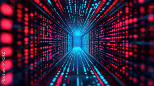 Wallpaper Mural A futuristic tunnel with bright red and blue lights representing digital technology and innovation. Concept of data transfer and cyber space. Torontodigital.ca