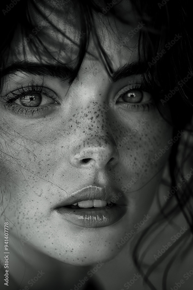 Portrait noir et blanc d’un visage féminin Portrait noir et blanc d’un visage féminin
