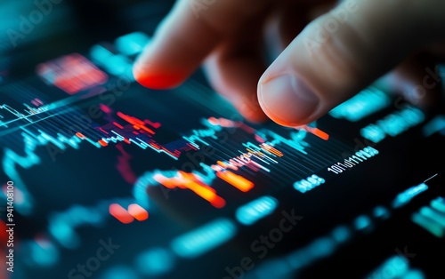 Closeup of a policymaker s hand adjusting a virtual economy dial, influencing key indicators, concept of economic control