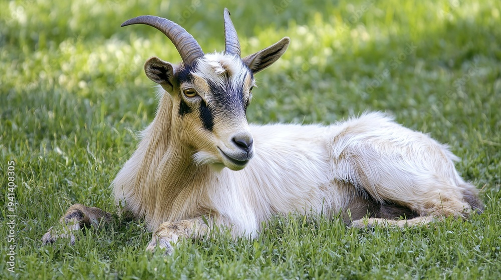 Goat Lying Down: Relaxed and Serene Image of a Goat Resting in a Calm Setting Goat Lying Down: Relaxed and Serene Image of a Goat Resting in a Calm Setting