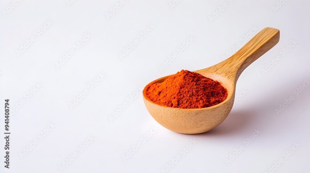 Vibrant Red Paprika Spice in Wooden Bowl on White Background Vibrant Red Paprika Spice in Wooden Bowl on White Background