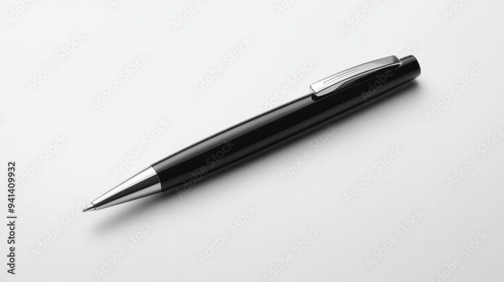 Sleek Black Pen on White Background - Generative AI Sleek Black Pen on White Background - Generative AI