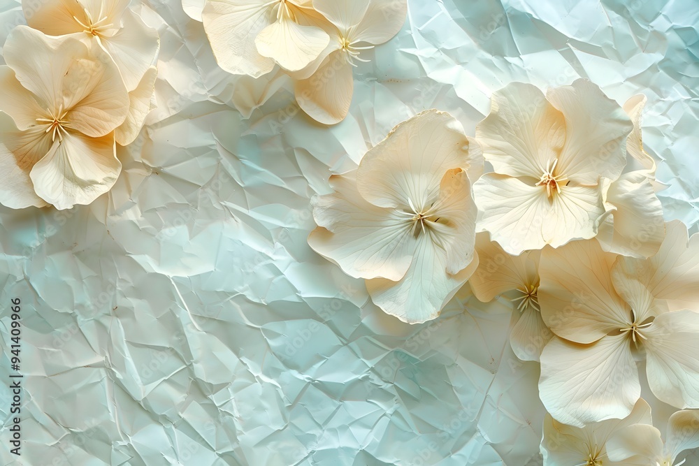 Delicate Floral Elegance on Crumpled Paper Background Delicate Floral Elegance on Crumpled Paper Background