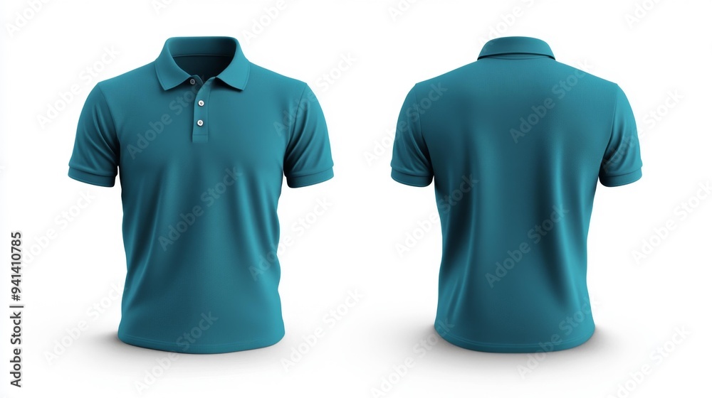 Plain Teal Polo Shirt Front and Back View Generative AI Plain Teal Polo Shirt Front and Back View Generative AI