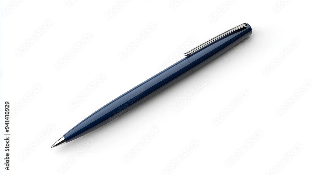 Blue Ballpoint Pen on White Background Generative AI Blue Ballpoint Pen on White Background Generative AI