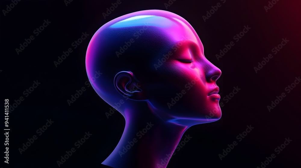 Surreal Glowing Brain in Profile with Vibrant Neon Lights and Shadows Surreal Glowing Brain in Profile with Vibrant Neon Lights and Shadows