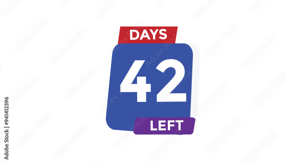 42 days left Countdown number banner templates. time icon. Vector Illustration
42 days left Countdown number banner templates. time icon. Vector Illustration