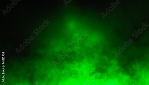 Abstract green smoke misty fog on isolated black background. Texture overlays. Paranormal mystic smoke, clouds for movie scenes