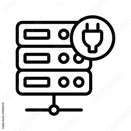 Data server with power plug denoting concept icon of database power