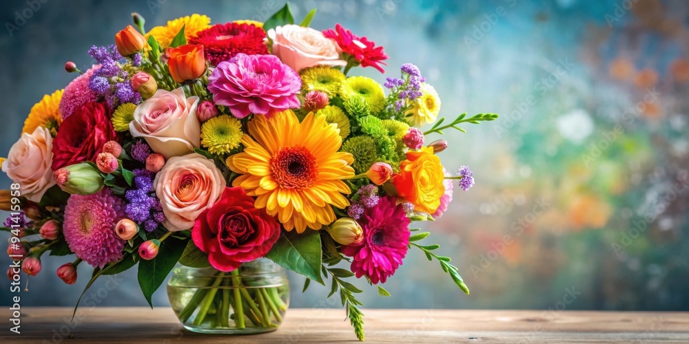 Obraz premium Beautiful bouquet of colorful flowers , vibrant, arrangement, floral, nature, petals, bloom, garden, fresh, fragrant