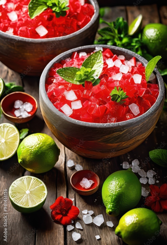 colorful arrangement fresh margarita ingredients including vibrant garnishes stylish presentation, limes, salt, tequila, glass, ice, cocktail, drink, herbs