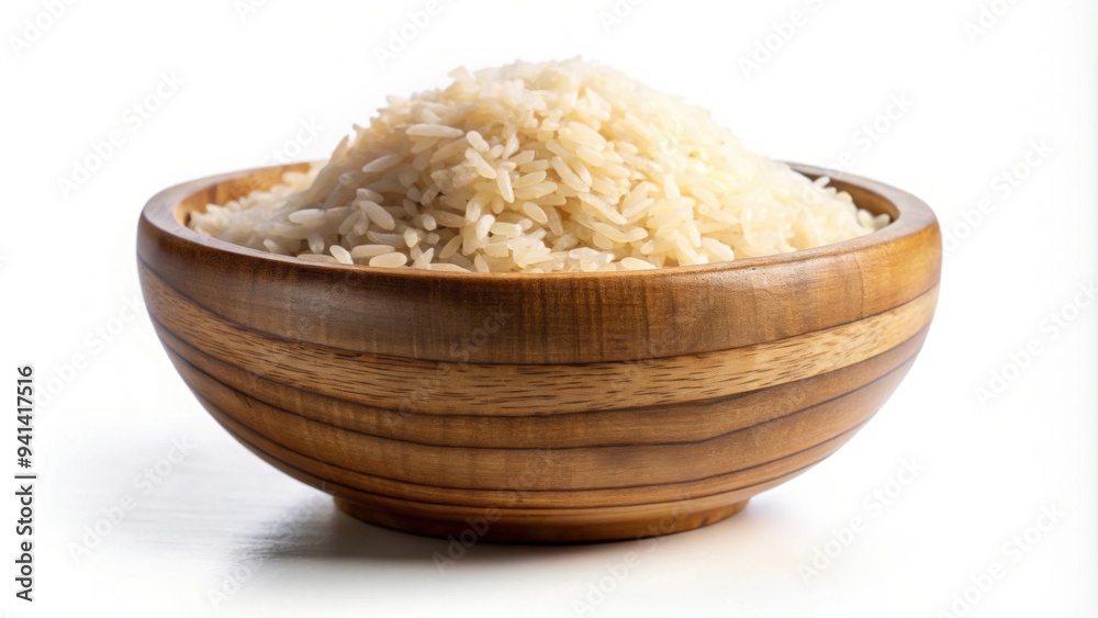 Healthy food wooden bowl with parboiled rice on isolated background, healthy, food, wooden bowl, parboiled rice