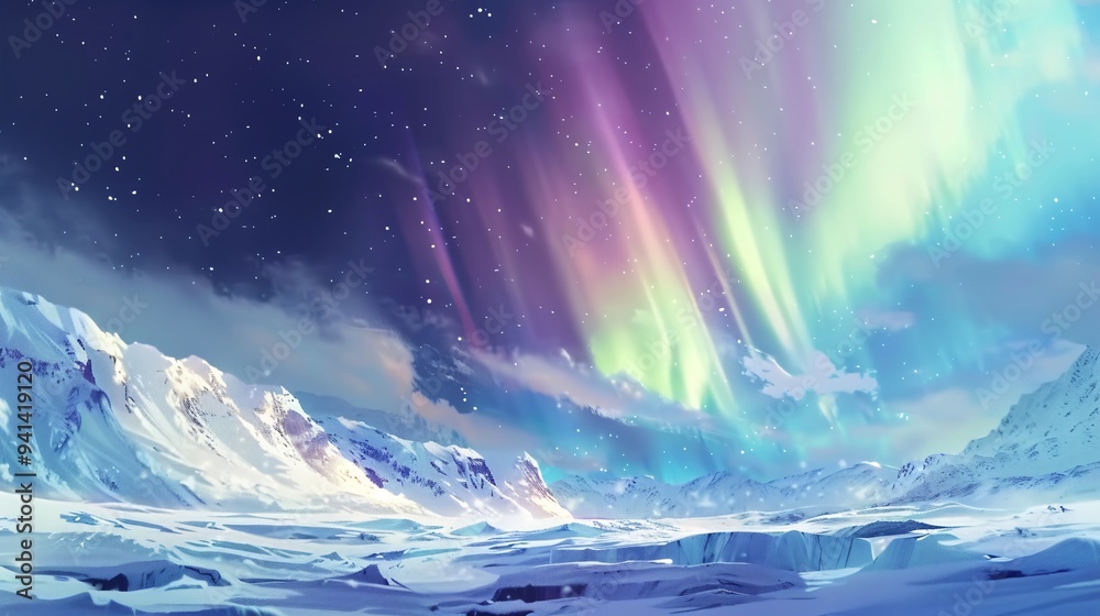 Aurora Borealis Dancing Across a Snowy Landscape with Vibrant Colors and Stunning Night Sky Aurora Borealis Dancing Across a Snowy Landscape with Vibrant Colors and Stunning Night Sky