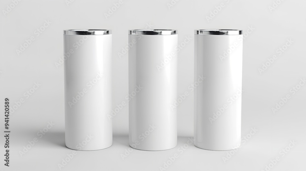 A close shot of blank and white three oz tumbler kept on a studio clean white backdrop and space on it for textual use, Generative AI. A close shot of blank and white three oz tumbler kept on a studio clean white backdrop and space on it for textual use, Generative AI.