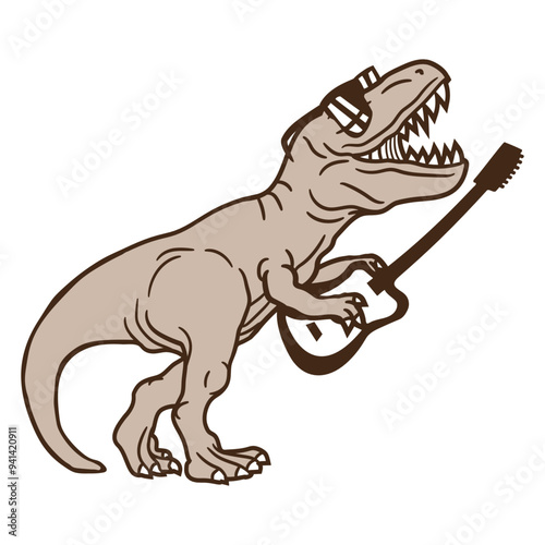 Dinosaur T. Rex Dino Guitar Playing Music DJ Headphone Sunglasses Party Night Dancing Clubber Raver Comic Humor Cartoon Cool Fun Sound Disco Club Festival Band Concert Techno Raving Discothek Love